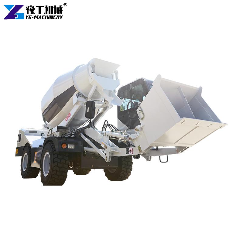 mobile self-feeding concrete mixing vehicle